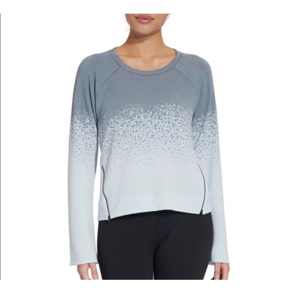 CALIA - Bell Sleeve Zipper Front Gray/Blue Sweater - Size XS
